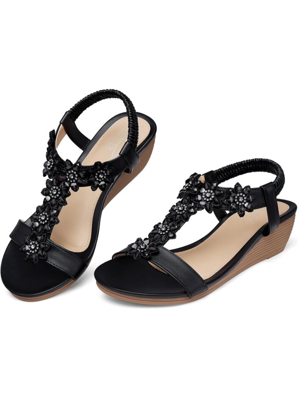 Women's Black Wedge Sandals Summer Platform Comfortable Low Wedges Shoes